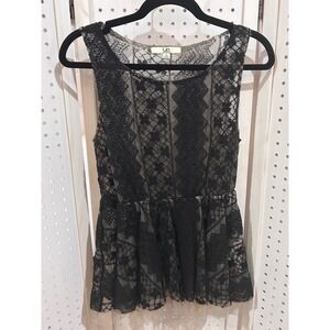 YA Los Angeles Black Lace Peplum Top Size L Sleeveless Scoop Neck